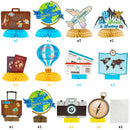 12Pcs Travel Themed Honeycomb Party Centerpieces Kids Favor Photo Props Traveling Around The World Voyage Table Toppers Decor