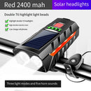 Solar Power LED Bicycle Light USB Rechargeable MTB Road Bike Front Lamp 2400mAh High Beam Bicycle Flashlight Bicycle Accessories