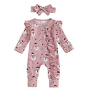 Toddler Christmas Romper Set with Matching Headband Festive Snowman and Snowflake Print Zip Up Jumpsuit for Baby Girl