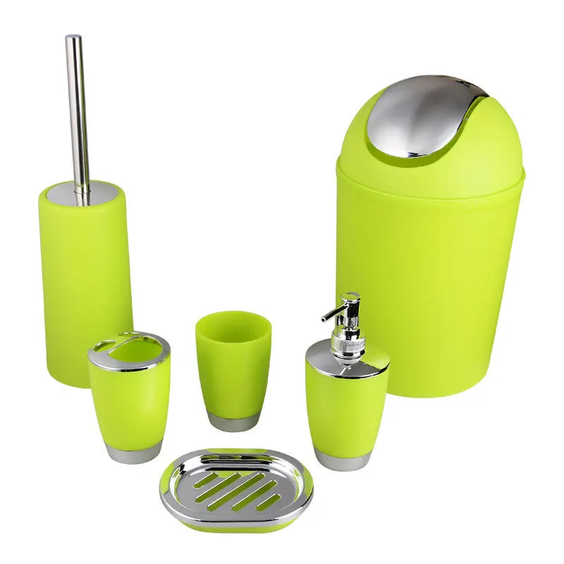6PCS Bathroom Accessories Set Toothbrush Holder Cup Soap Dispenser Dish Toilet Brush Tumbler Washroom Tool Trash Can Plastic