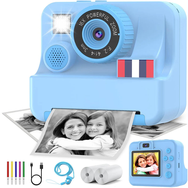 Instant printing with children's cameras, Christmas birthday gifts for boys and girls aged 3-12, FHD selfie children's digital c