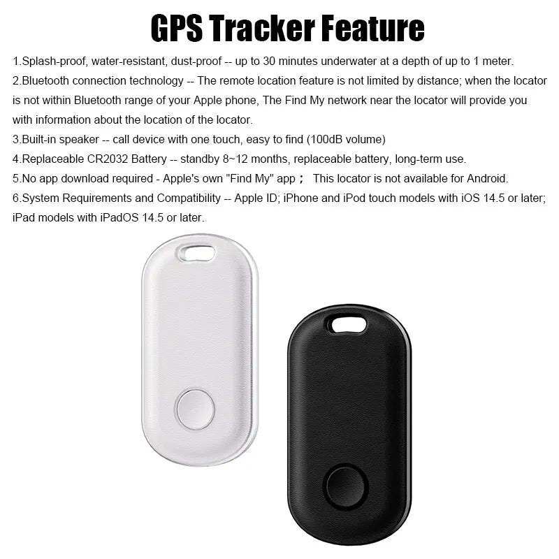 Smart Bluetooth GPS Tracker Works with Apple Find My APP ITag Anti Lost Reminder Device MFI Rated Locator Keys Pet Kids Finder