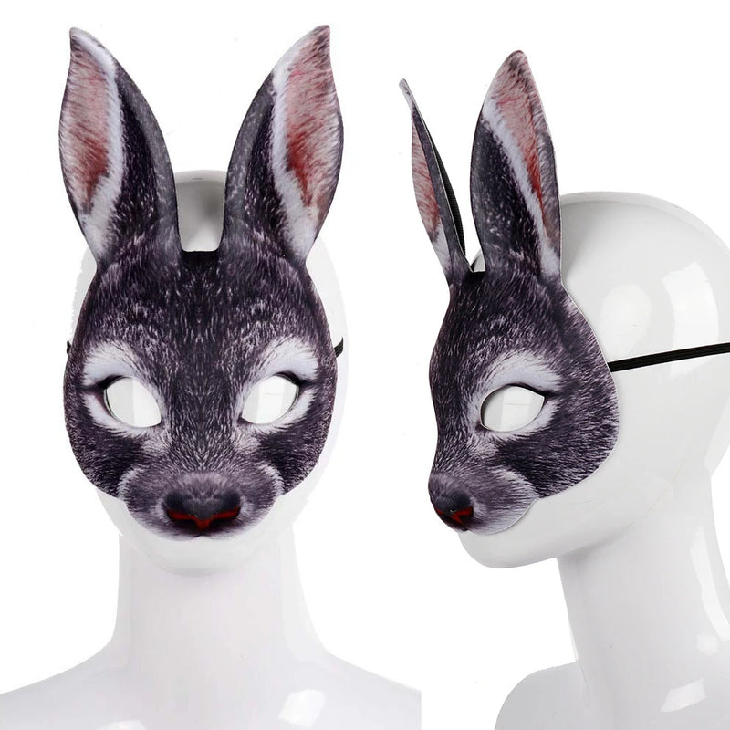 Half Face Rabbit Mask Adult Halloween Animal Head Masks Party Cosplay Mask Easter Carnival Masquerade Accessories Shooting Props