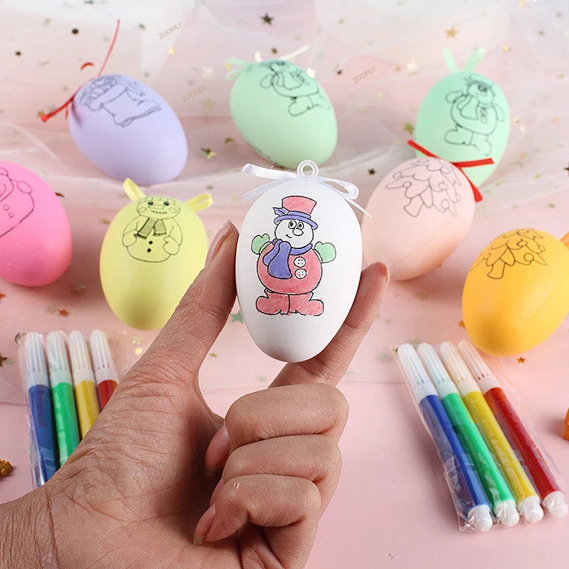 5pcs Easter Random Egg Graffiti Happy Easter Decorations Painted Handmade DIY Eggs Craft Kids Gift Favor Home Decor Easter Party