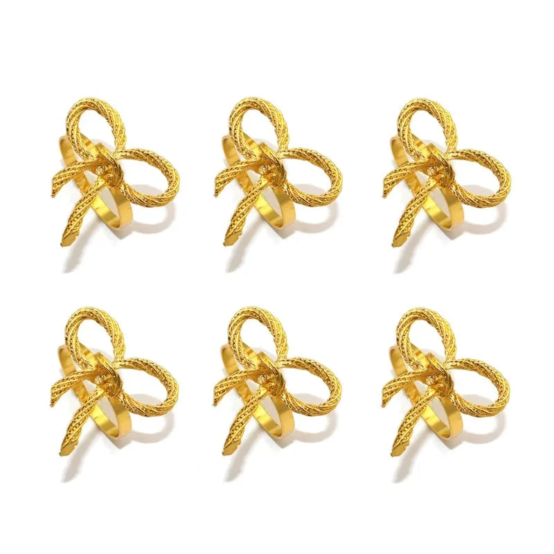 6Pcs Bowknot Napkin Rings Metal Gold Silver Napkin Holder for Christmas Thanksgiving Wedding Banquet Table Decorations