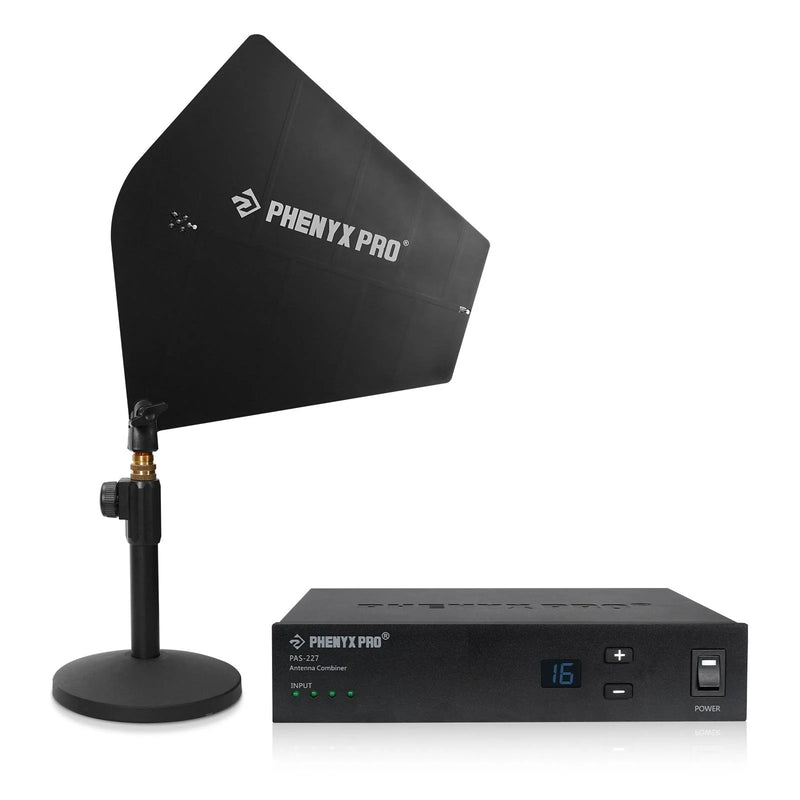 Phenyx Pro PAS-227X UHF Wireless Antenna Combiner Bundle for In-Ear Monitor System, 16 Gain Control, 450-970 MHz Frequency Range