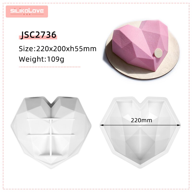 3D Diamond Love Heart Shape Mousse Cake Mold Silicone Pastry Molds for Sponge Mousse French Dessert DIY Bakeware Tools