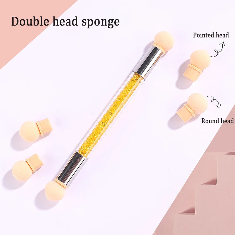 Double-ended Nail Art Painting Accessories Nail Dotting Brush Sponge Head Rhinestones Handle Nail Art Brush Gradient Shading Pen