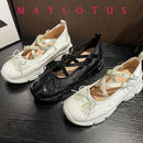 Spring And Autumn Women's Satin Low Heels Korean Style Pearl Chain Party And Work Wear Mary Jane Flats Ladies' Casual Boat Shoes