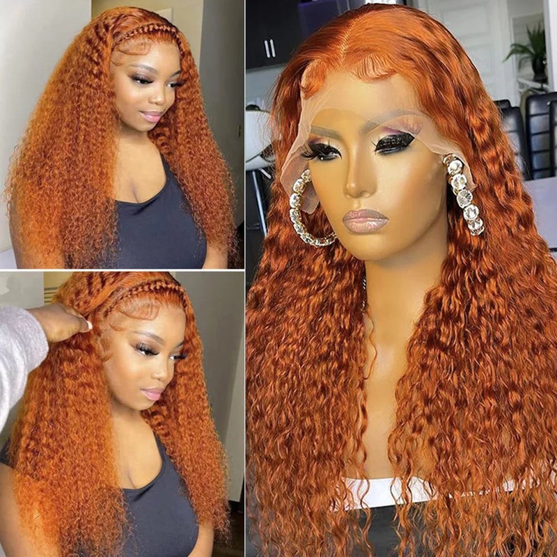 12-34 Inch Ginger Orange 13x6 Curly Lace Front Wigs Deep Curly Human Hair Wigs 13x4 HD Transparent Deep Wave Lace Frontal Wigs