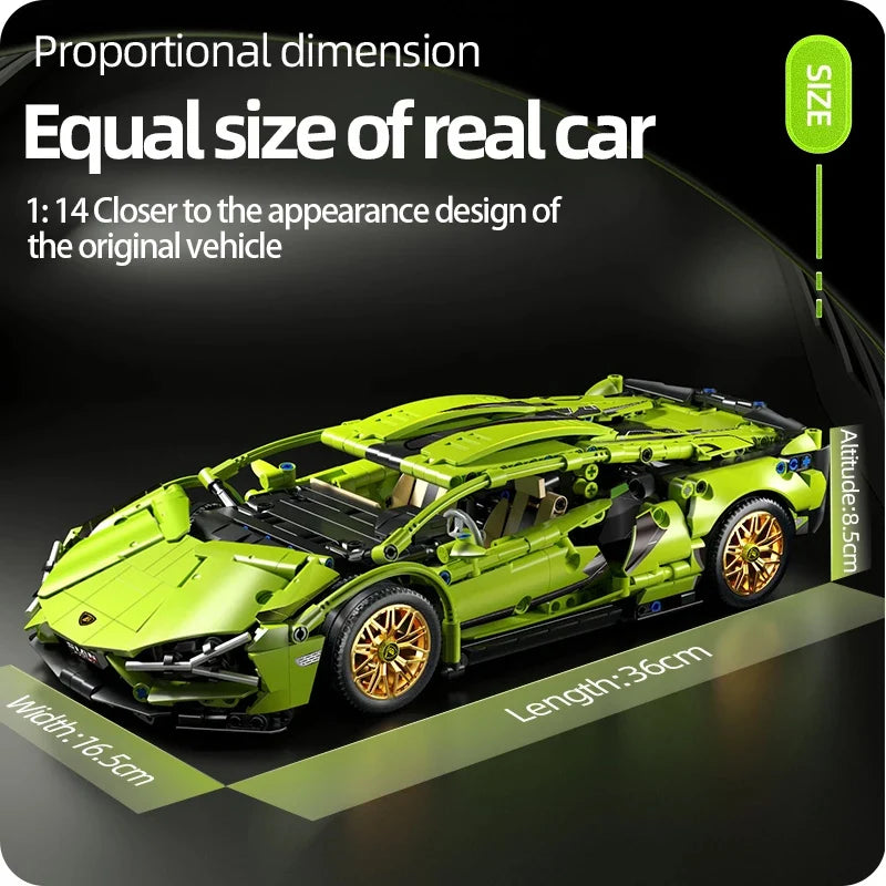 Technical Super Speed Green Lamborghinis Sports Car Model Building Blocks Famous Vehicle Assemble Bricks Kid Toys for Adult Gift