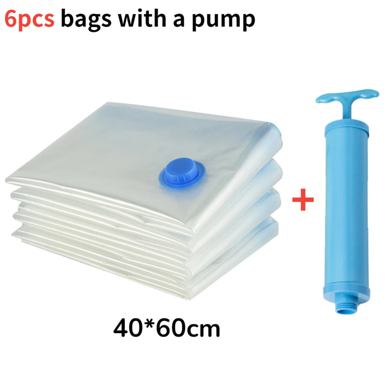 6/12PCS Hanging Vacuum Storage Bags Space-saving Compression Storage Bag with Hand Pump for Blankets Clothes Quilt Vacuum Pack