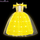 Girls Belle Princess Dress LED Light Up Summer Cosplay Costume Beauty and the Beast Clothing Birthday Party Gift