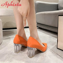 Aphixta 7cm High Heels Damen Orange Leder Pumps Weibliche Hochzeit Grüne Transparente Schuhe Drop Shipping Übergröße 30-50