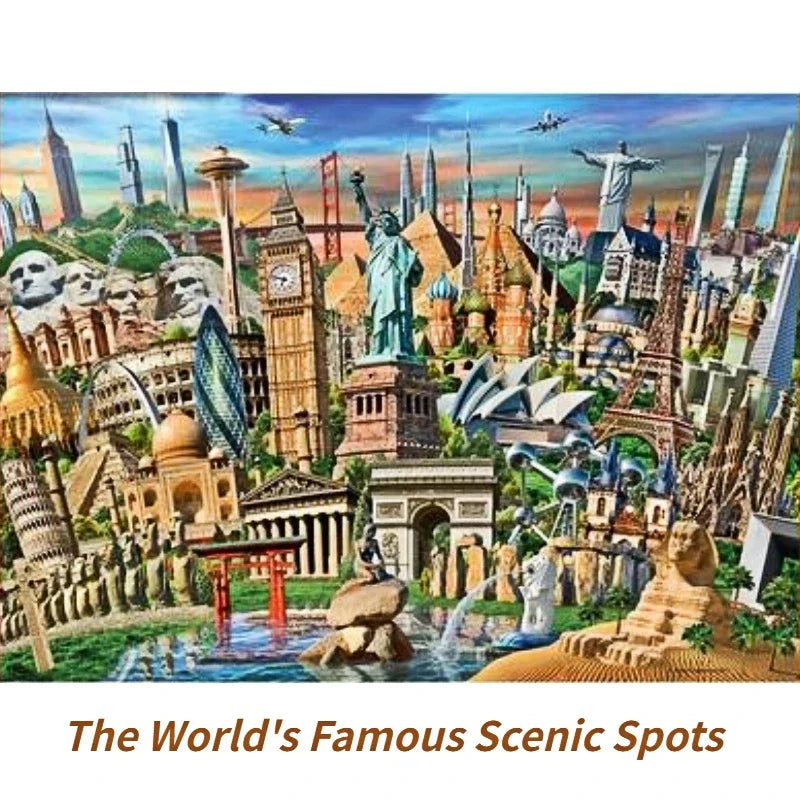 80*60cm Adult 1500pcs Paper Jigsaw Puzzle The World's Famous Scenic Spots Landscape Paintings Stress Reducing Toy Christmas Gift