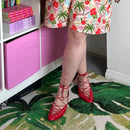 The Sorbonne | White Closed-Toe Kitten Heel Mule with Lace-Up Detail