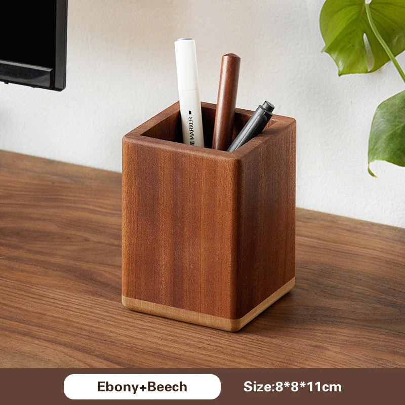 Office Home Desktop Organizer Black Walnut Ebony Wooden Storage Box Multi Compartment Remote Control Stationeries Pen Holder