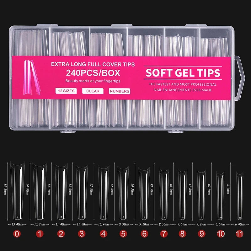 240pc/box False Nails Super Long Ballerina Nails Press On Nail Full Cover Matte Gel Tips Nail Art XXL American Capsule Fake Tips