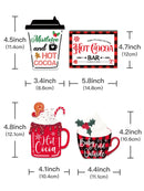 Putuo Decor 4pc Christmas Table Decor, Christmas Hot Cocoa Sign, Desktop Wooden Sign for Tiered Tray Farmhouse Table Christmas