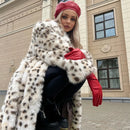 Exclusive Winter 2023 Long Belted Leopard Faux Fox Fur Coat Women Overcoats Ladies Stylish Street Fashion Fluffy Fox Fur Jacket