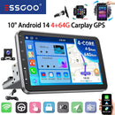 ESSGOO 10" Android 14 4+64G Wireless Carplay Android Auto Car Stereo Radio 1 DIN GPS Navi BT FM RDS WIFI USB EQ SWC w/ Microphoe
