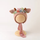 Newborn Wool Felt Fox Flower Bonnet Newborn Photography Props Baby Animal Floral Garden Hat Photo Shoot