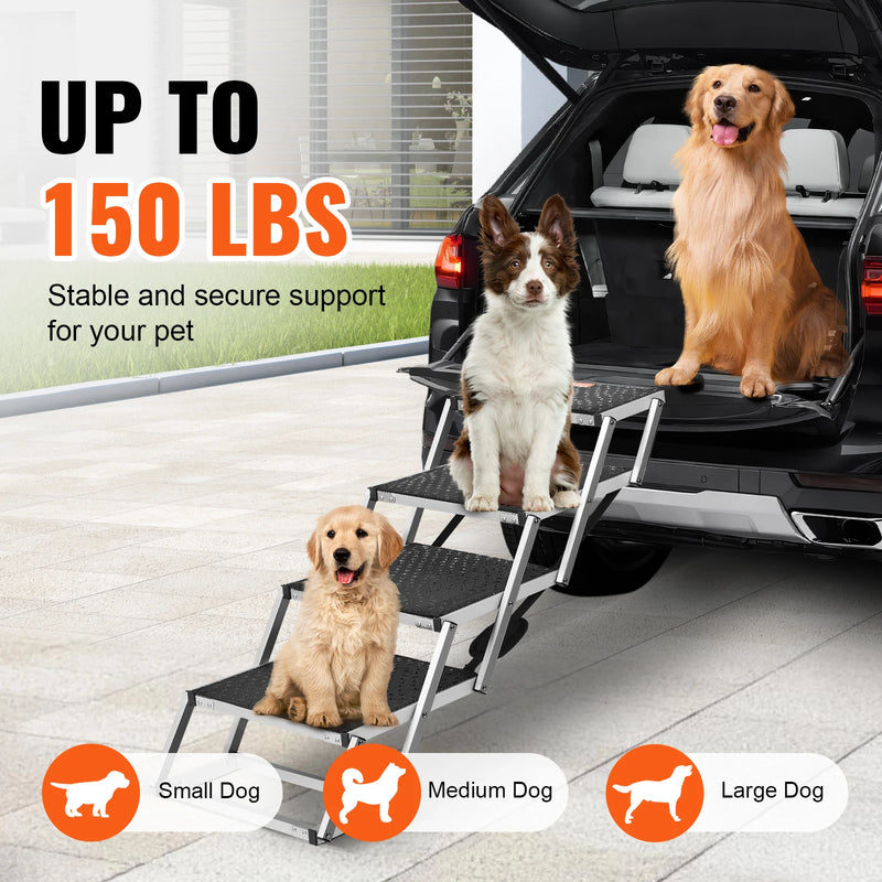 VEVOR Dog Stair for Cars Wide 4-step Dog Car Steps Folding Portable Pet Steps Lightweight Aluminum for Car SUV and Truck 150 lbs