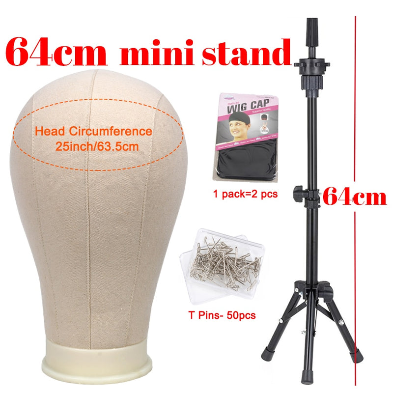 Alileader New 140Cm/64Cm Wig Stand Wig Tripod With Mannequin Canvas Block Head Adjustable Tripod Stand Wig Making kit TPins Gift