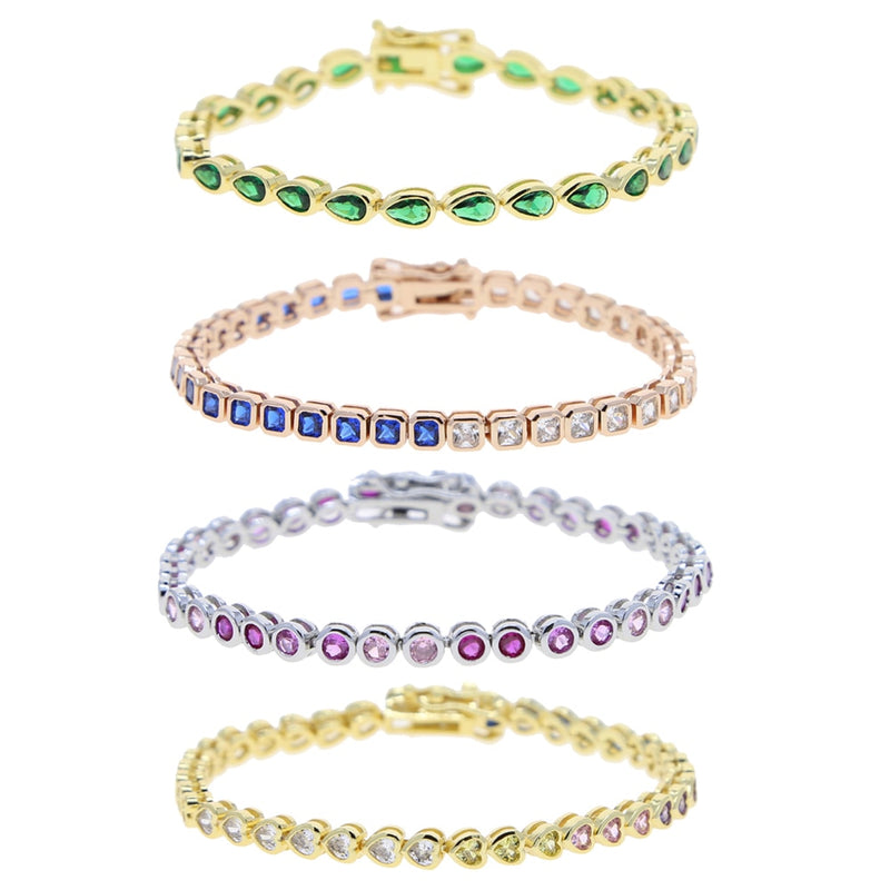 Various Shaped Geometric Bezel Cubic Zirconia 5A CZ Tennis Chain Bracelet Classic Fashion Women Jewelry