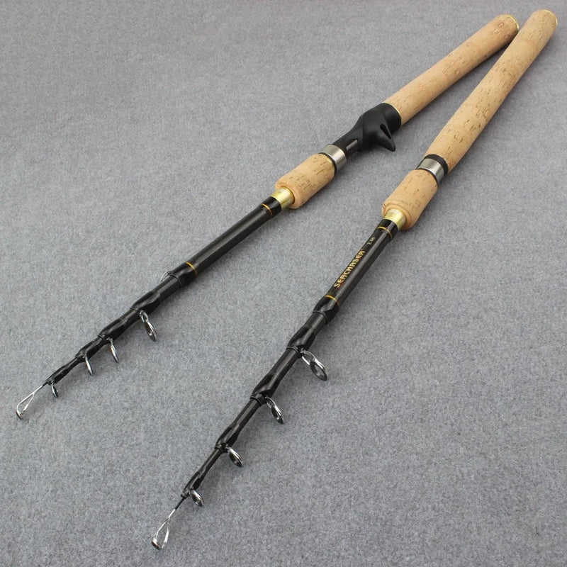 High Quality 1.8m 2.1m 2.4m 2.7m  Spinning Rod carbon telescopic fishing rod lure rod wooden handle pole Fishing Tackle