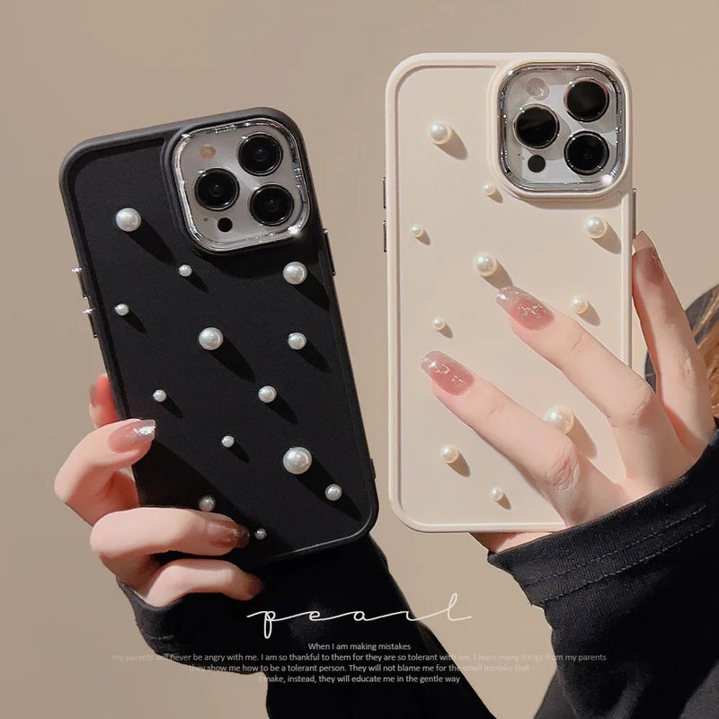 Luxury 3D Pearl Phone Case For iPhone 14 13 12 11 Pro Max X XS XR 7 8 Plus SE 2022 Plating Lens Protection Soft Shockproof Cover
