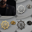 Hollow gold-plated rudder badge, black men's collar brooch, silver lapel pin, men's suit accessories set, Father's Day gift