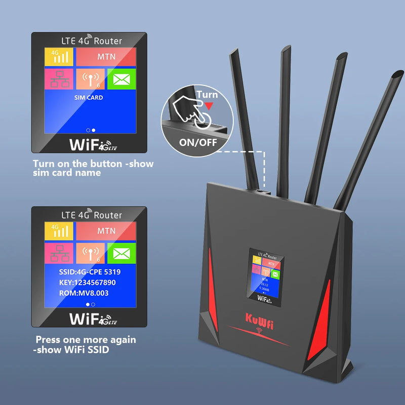 KuWfi 4G LTE Router CAT4 300Mbps Wifi Router 4G Modem with Free SIM Ca