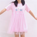 Summer Lolita Tulle Dresses 2022 Women Kawaii Bunny Cute Girl Anime Short Sleeve Pink White Casual T Shirt Dress Female Clothing