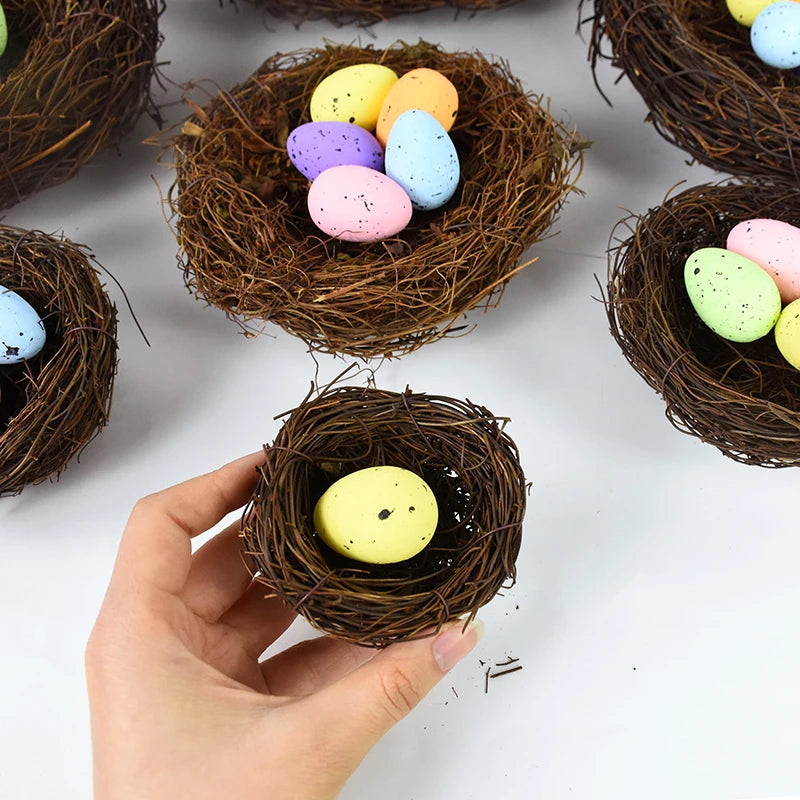 Artificial Rattan Round Nest Cages Easter Eggs Storage Simulated Bird's Nest Easter Party Tree Decoration DIY Craft Bird House