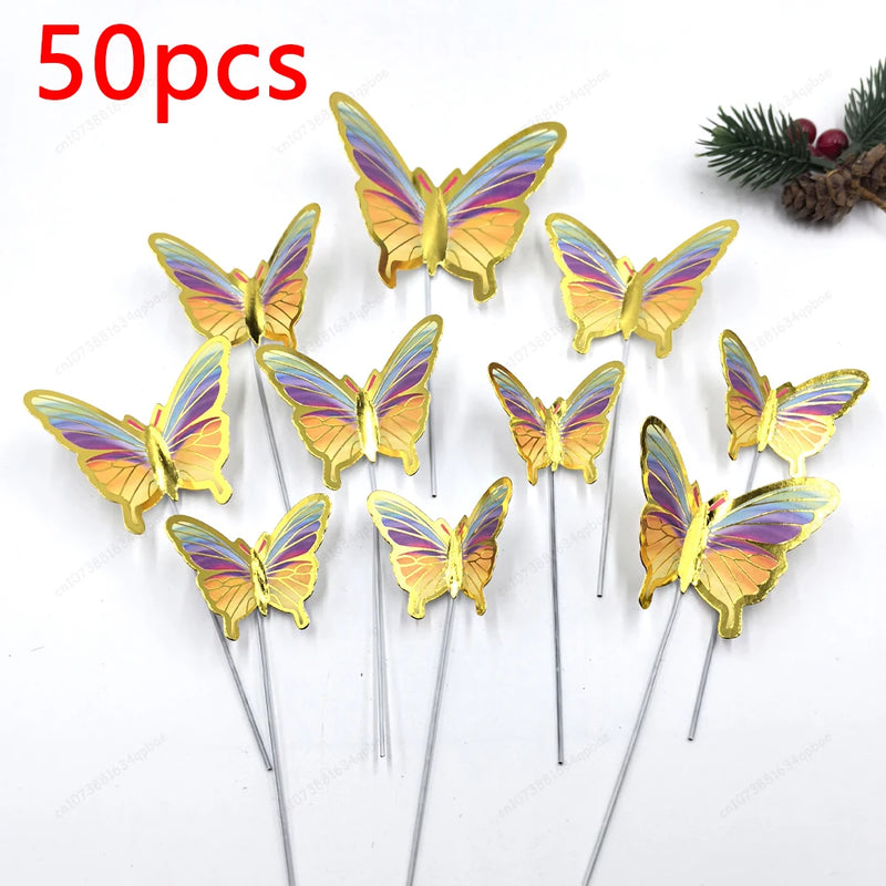 50pcs Butterfly Cake Decoration Gold Pink Butterfly Cake Toppers Birthday Wedding Anniversary Shower Baking Toppers