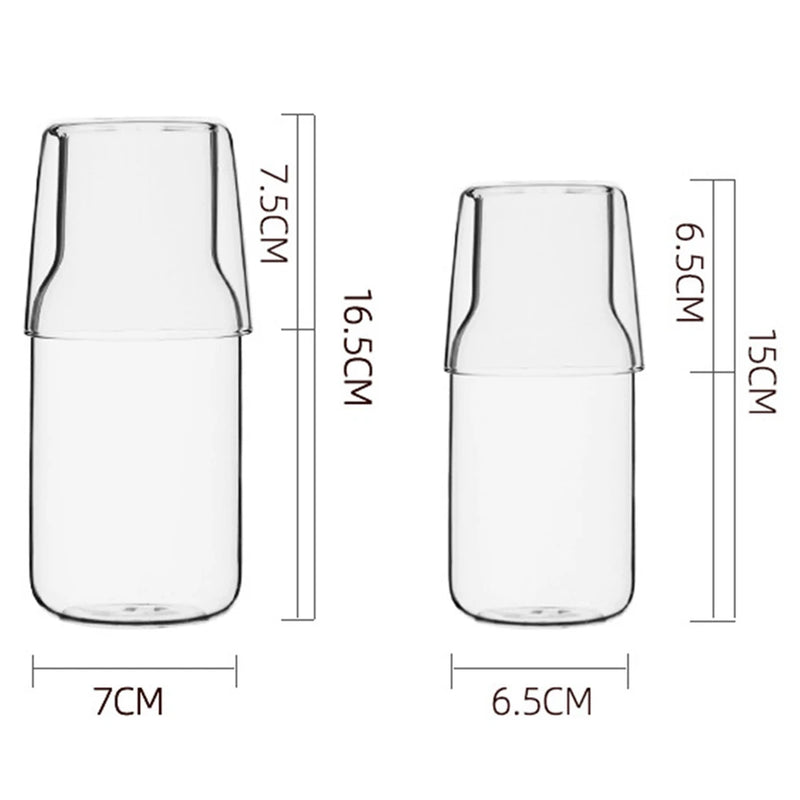 Water Carafe with Tumbler Glass Cold Hot Water Bottle Cup Sets Bedside Water Pitcher High Temperature Resistance Bottle S/L