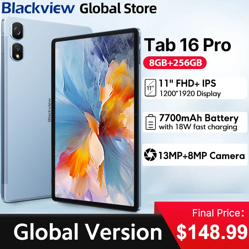 2024 Blackview Tab 16 Pro Tablet Android 8GB+256GB 11'' FHD+ Display  Widevine L1 7700 mAh Battery  Android 14 Tablet PC