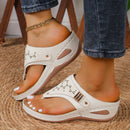 Large Size Casual Sandals Women Summer New Thick Sole Clip-toe Hollowed Ladies Slides Flip Flops Wedge Heel Solid Color Slippers