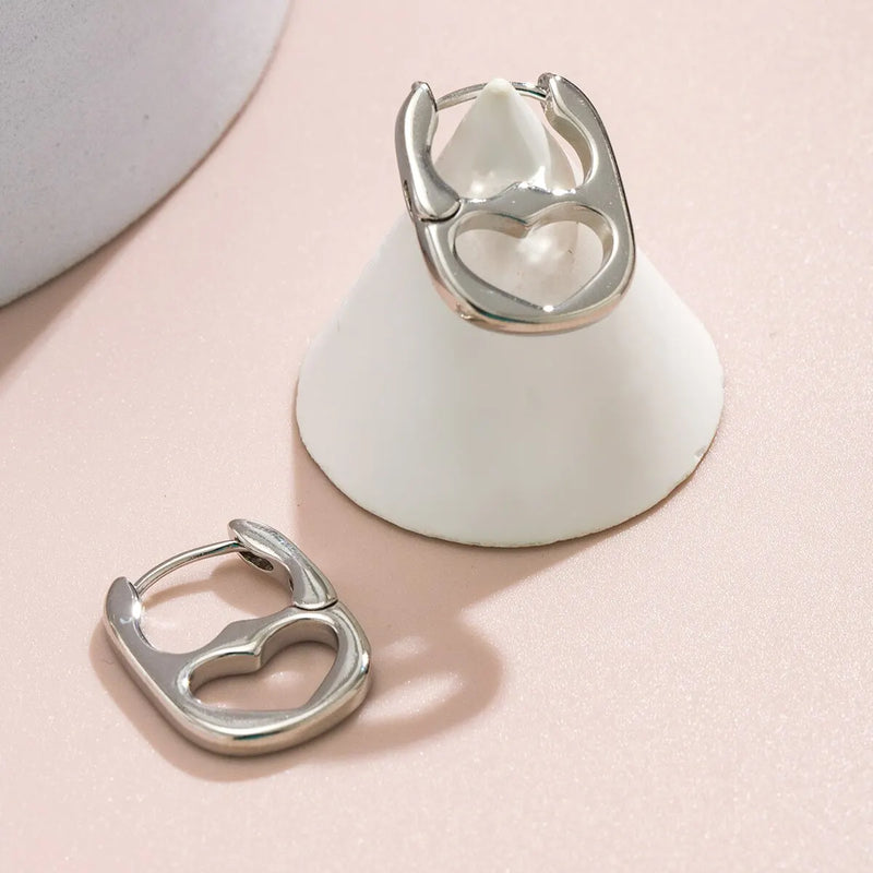 2023 Korean Fashion Silver Color Hollow Double Heart Hoop Earrings for Women Punk Simple Earrings Ear Jewelry Accessories New