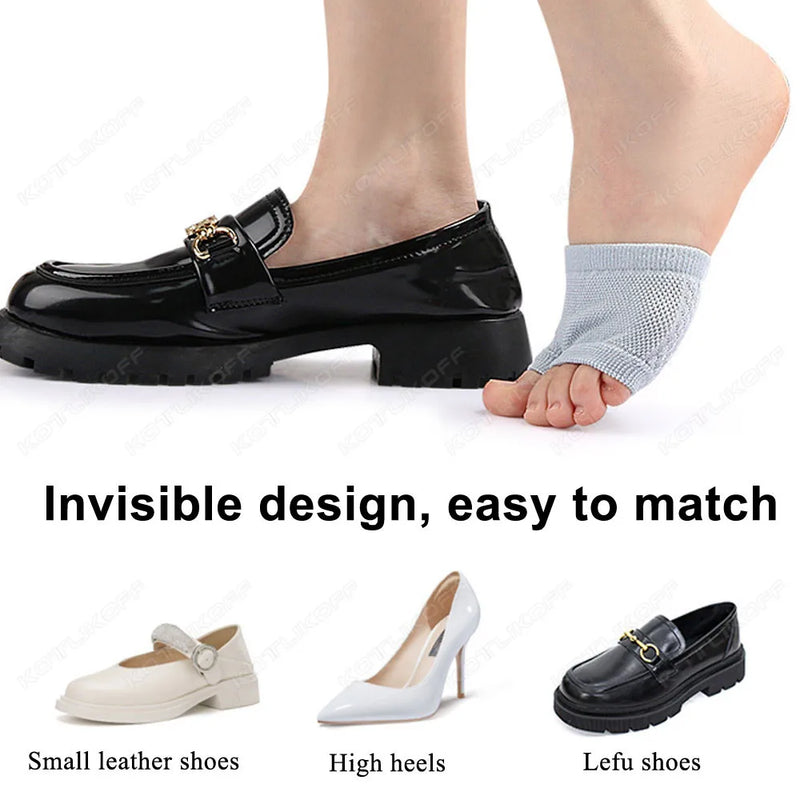 Women's Invisible Forefoot Half Cut Socks with Sponge Cushioning Elastic Breathable Soft Cotton Splitting Foot toes Socks