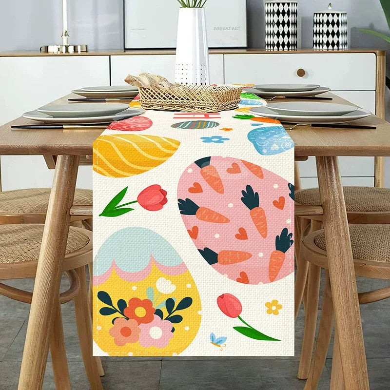 2025 Easter Rabbit Table Runner Linen Bunny Dining Table Cloth Placemat Spring Holiday Happy Easter Decoration For Home Kitchen