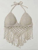 summer holiday beach camis lady sexy tassels crochet camisole women sexy tassels bikini camis female crochet halter bikini tops
