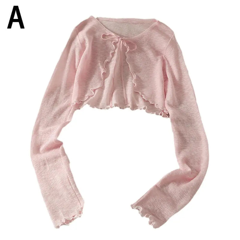 Thin Sunscreen Cardigan Lace-up Knitwear Tops Summer Women Korean Style Lantern Sleeve Short Coat Casual Sun Protected