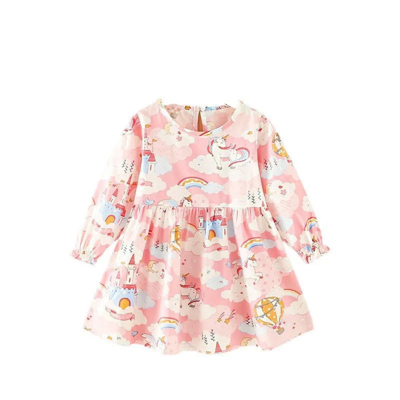 2-6year Girls' Dress Cartoon printing 2023 Autumn long sleeve Girls' Dress Baby Kids Casual Clothes