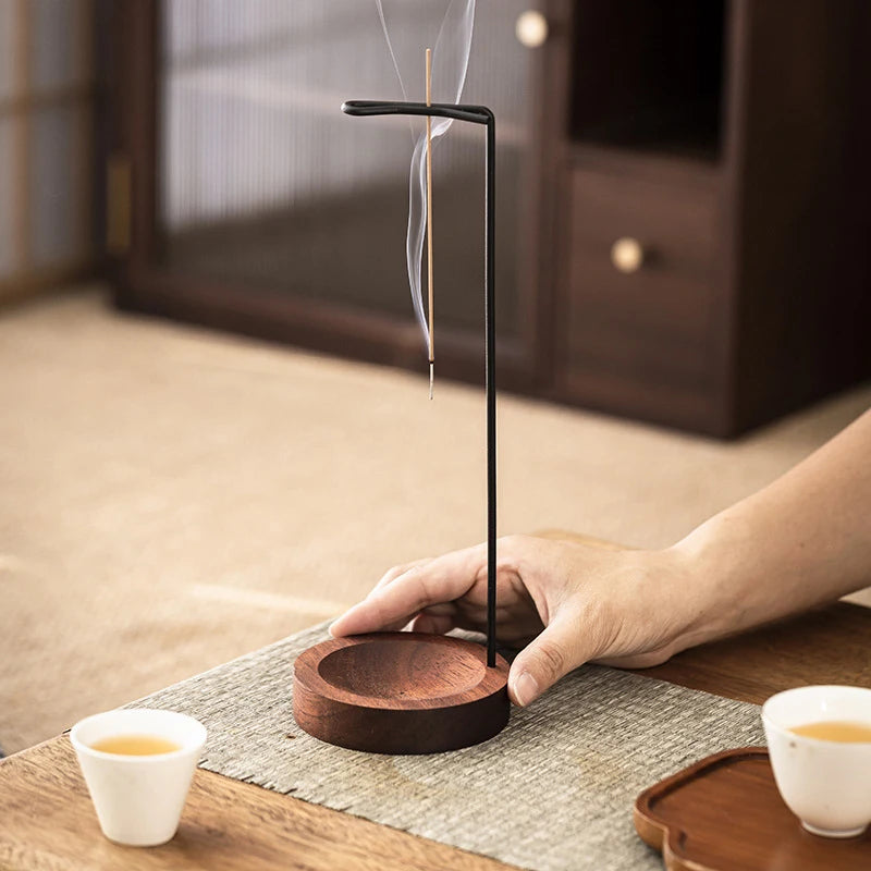 Incense Holder Upside Down Wood Incense Stick Holder With Iron Sticks Burner Stand Ash Catcher Teahouse Accessories Home Decor