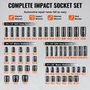 SucceBuy 3/8"&1/2" Drive Impact Socket Set 59 PCS Socket Set SAE 5/16" to 1-1/4" and Metric 6-32mm 6 Point Cr-Mo Alloy Steel Set