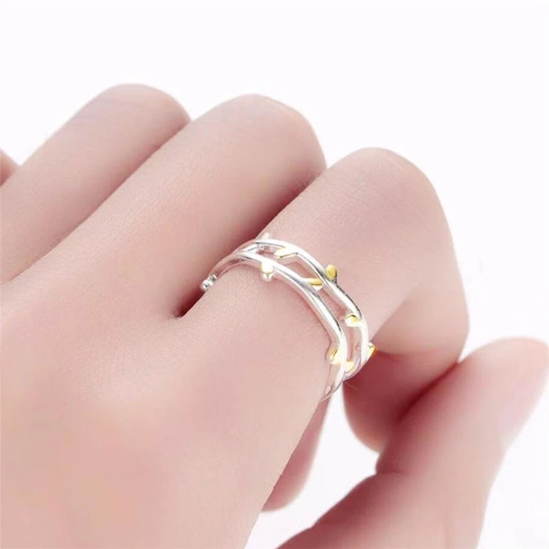 Sole Memory Creative Double Tree Branch Fresh Cute Sweet Art Silver Color Female Resizable Opening Rings SRI344