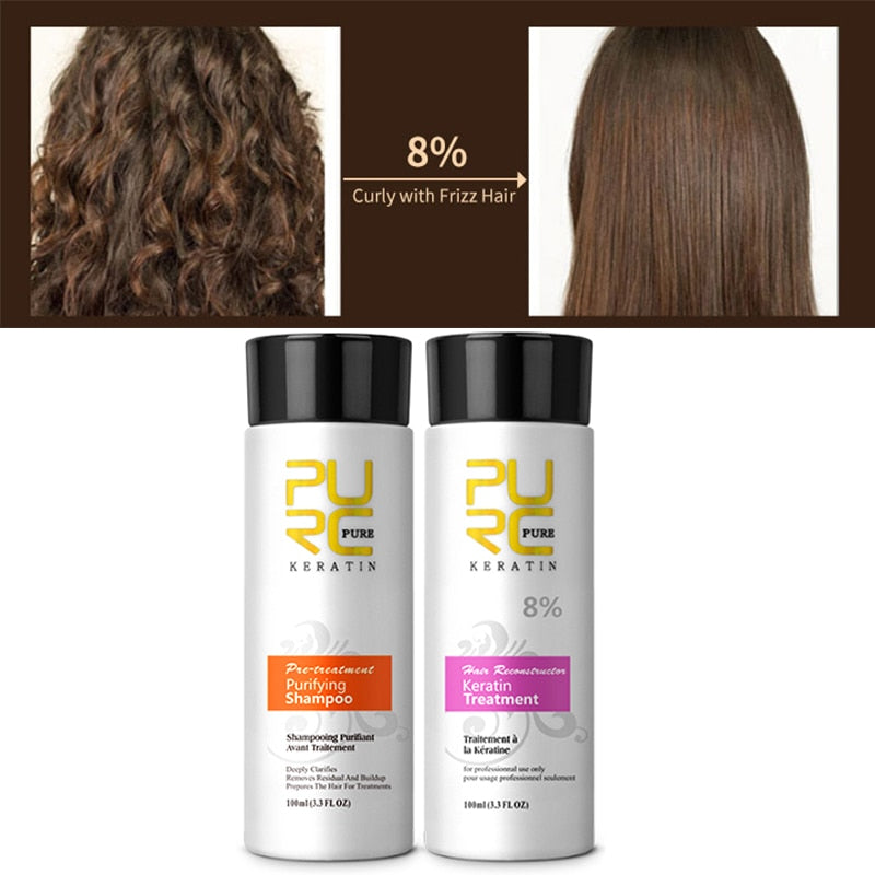 PURC Professional Brazilian Keratin Hair Treatment Cream Straightening Smoothing Scalp Treatment Purifying Shampoo Hair Care