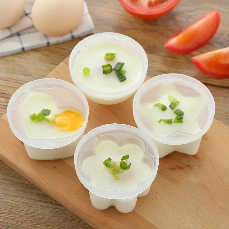 4Pcs/Set Food Grade Silicone Soft Egg Poacher Steamed Breakfast Egg Mold Cooking Poach Cup Kitchen Tools Brush Oil Free